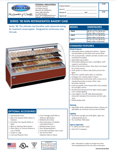 Natural Oak Exterior Color Federal SN-96 Non-Refrigerated Dry Case 96" x 37.75" x 48"