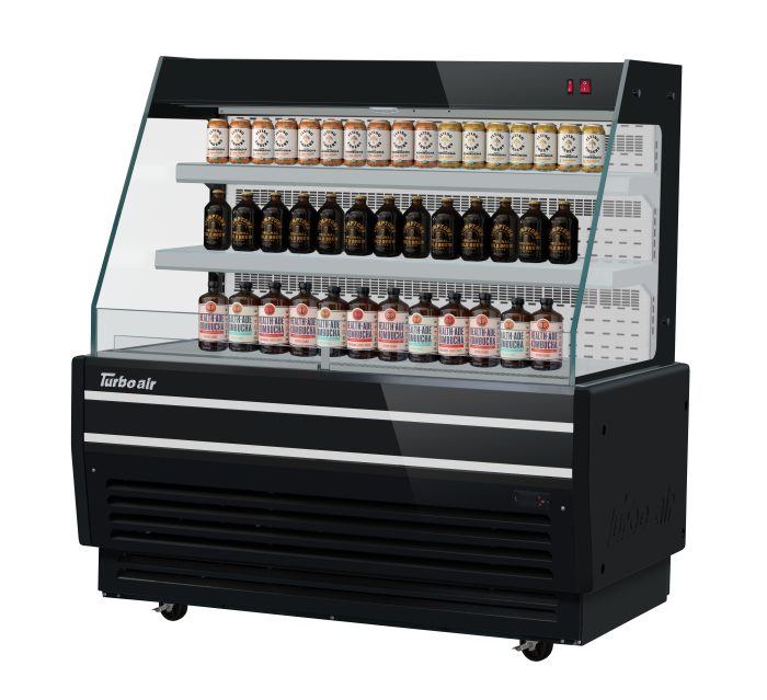 Turbo Air TBA49-50N-B 49" Black Horizontal Refrigerated Open Display Merchandiser w/ (2) Shelves, 115v - Donut-Equipment.com