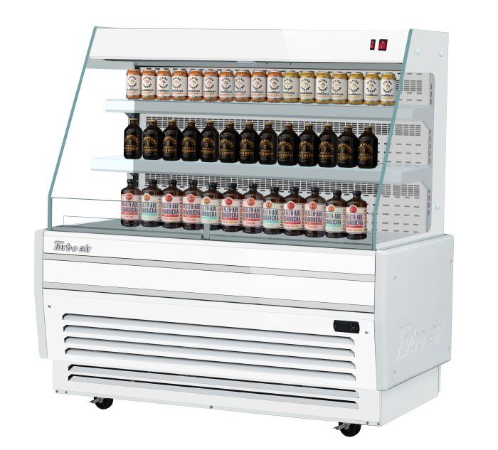 Turbo Air TBA49-50N-W 49" White Horizontal Refrigerated Open Display Merchandiser w/ (2) Shelves, 115v - Donut-Equipment.com