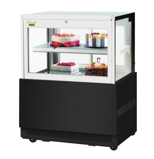 Turbo Air TBP36-46FN-B 35-3/8" Straight Glass Refrigerated Bakery Display Case, 2 Levels, Black Exterior, 115v - Donut-Equipment.com