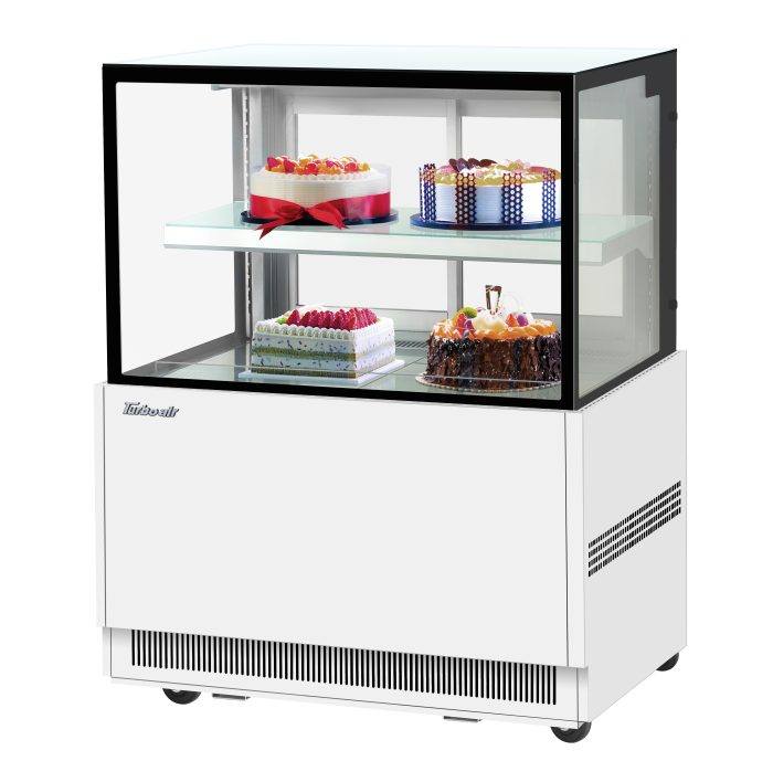 Turbo Air TBP36-46NN-W 35-3/8" Refrigerated Straight Glass Full-Service Bakery Display Case, 2 Levels, White Exterior, 115v - Donut-Equipment.com