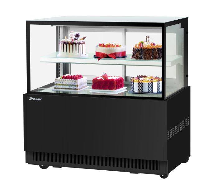 Turbo Air TBP48-46NN-B 47-1/4" Refrigerated Straight Glass Full-Service Bakery Display Case, 2 Levels, Black Exterior, 115v - Donut-Equipment.com