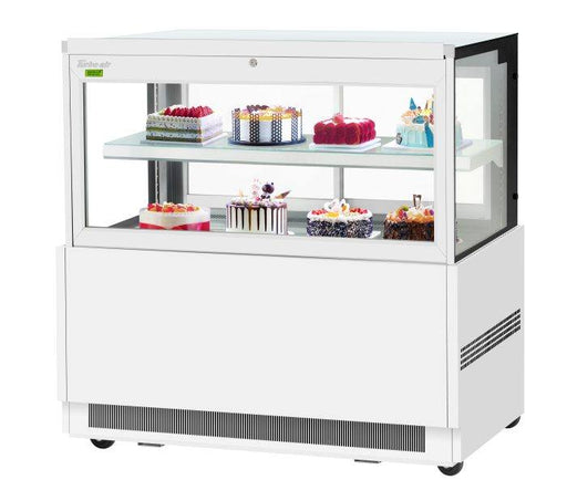 Turbo Air TBP60-46FN-W 59" Straight Glass Refrigerated Bakery Display Case, 2 Levels, White Exterior, Lift-Up Front Glass, 115v - Donut-Equipment.com