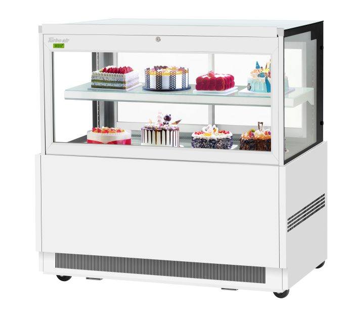 Turbo Air TBP60-46FN-W 59" Straight Glass Refrigerated Bakery Display Case, 2 Levels, White Exterior, Lift-Up Front Glass, 115v - Donut-Equipment.com