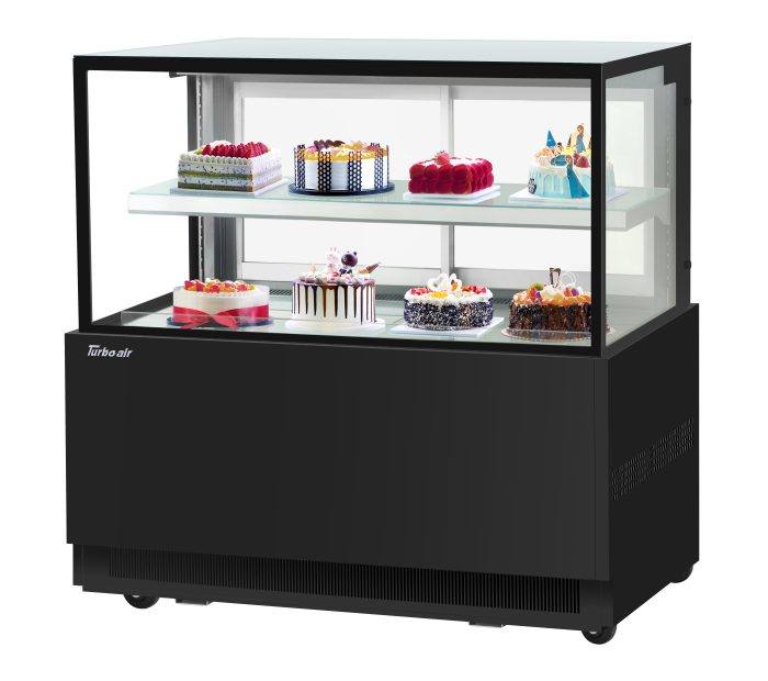 Turbo Air TBP60-46NN-B 59" Straight Glass Full-Service Bakery Display Case, 2 Levels, Black Exterior, 115v - Donut-Equipment.com