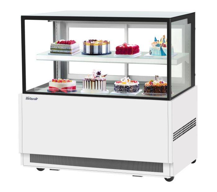 Turbo Air TBP60-46NN-W 59" Refrigerated Straight Glass Full-Service Bakery Display Case, 2 Levels, White Exterior, 115v - Donut-Equipment.com