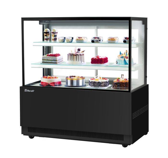 Turbo Air TBP60-54NN-B 59" Straight Glass Full-Service Bakery Display Case, 3 Levels, Black Exterior, 115v - Donut-Equipment.com