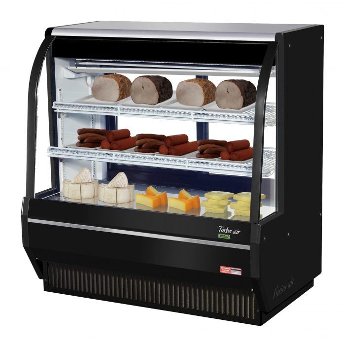 Turbo Air TCDD-48H-B-N 48" Curved Glass Full-Service Deli Display Case, 3 Levels, Black Exterior, 115v - Donut-Equipment.com