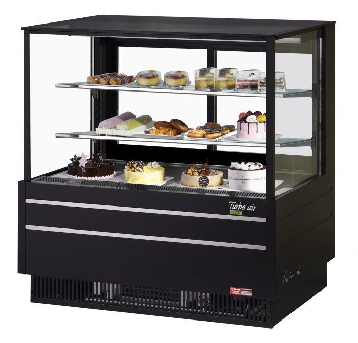 Turbo Air TCGB-48UF-B-N 48-1/2" Refrigerated Straight Glass Full-Service Bakery Display Case, 3 Levels, Black Exterior, 115v - Donut-Equipment.com
