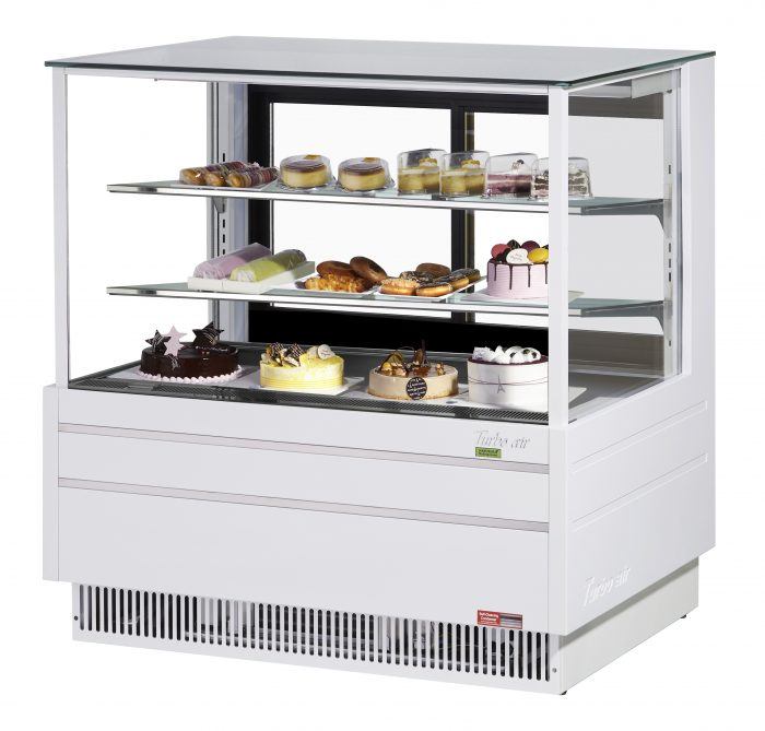 Turbo Air TCGB-48UF-W-N 48-1/2" Refrigerated Straight Glass Full-Service Bakery Display Case, 3 Levels, White Exterior, 115v - Donut-Equipment.com