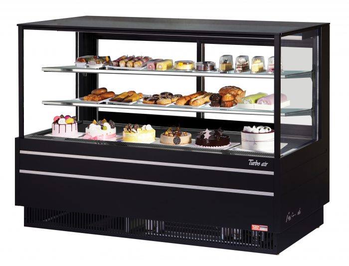 Turbo Air TCGB-72UF-B-N 72-1/2" Refrigerated Straight Glass Full-Service Bakery Display Case, 3 Levels, Black Exterior, 115v - Donut-Equipment.com