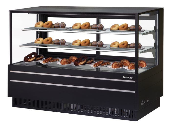 Turbo Air TCGB-72UF-DR-B 72" Straight Glass Full-Service Dry Bakery Display Case, 3 Levels, Black Exterior, 115v - Donut-Equipment.com