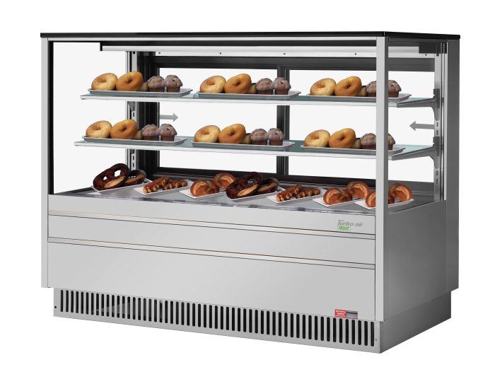 Turbo Air TCGB-72UF-DR-S 72" Straight Glass Full-Service Dry Bakery Display Case, 3 Levels, Stainless Steel Exterior, 115v - Donut-Equipment.com