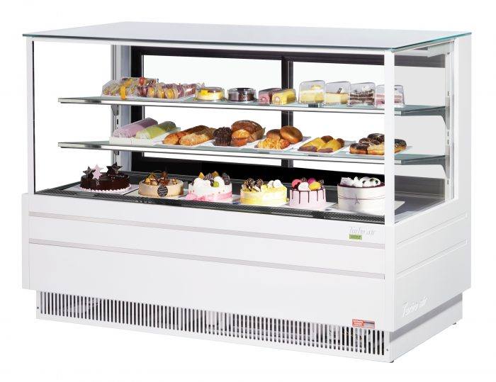 Turbo Air TCGB-72UF-W-N 72-1/2" Refrigerated Straight Glass Full-Service Bakery Display Case, 3 Levels, White Exterior, 115v - Donut-Equipment.com
