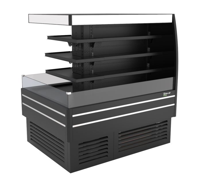 Turbo Air TIOM-36CSB-N 36" Square Island Open Air Cooler w/ (4) Display Shelves, Black Exterior, 220v - Donut-Equipment.com