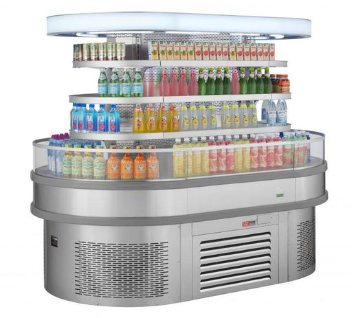 Turbo Air Self-Serve Merchandiser TIOM-36RSRS-N 48" Stainless Steel Open Air Oval Island Display Case - Donut-Equipment.com