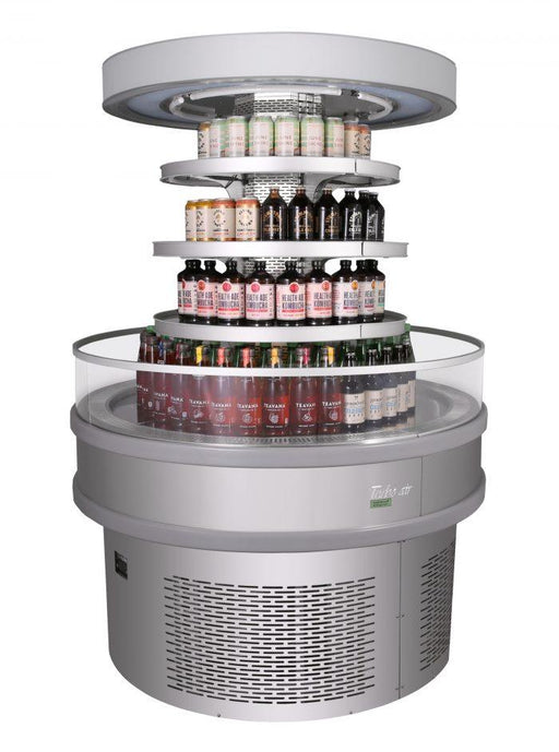 Turbo Air TIOM-48RRS-N 48" Stainless Steel Vertical Round Island Open Air Cooler with (3) Levels, 220v/1ph - Donut-Equipment.com