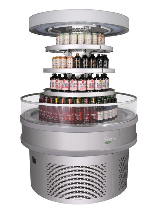 Turbo Air TIOM-48RRS-N 48" Stainless Steel Vertical Round Island Open Air Cooler with (3) Levels, 220v/1ph - Donut-Equipment.com