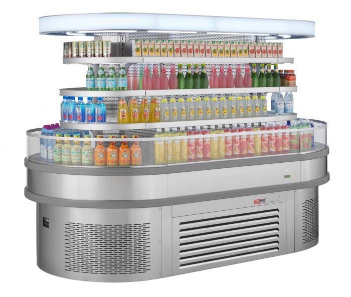 Turbo Air TIOM-48RSRS-N 48" Stainless Steel Horizontal Island Open Air Cooler – 4 Level Display, 220v - Donut-Equipment.com