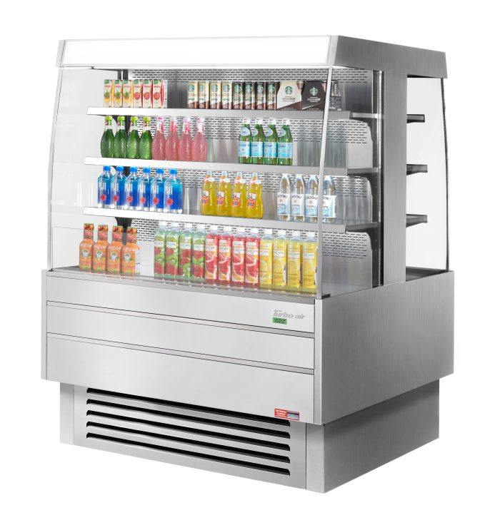 Turbo Air TIOM-48SS-N 51 1/8" Stainless Steel Square Island Self-Serve Display Case with (4) Levels, 220v/1ph - Donut-Equipment.com