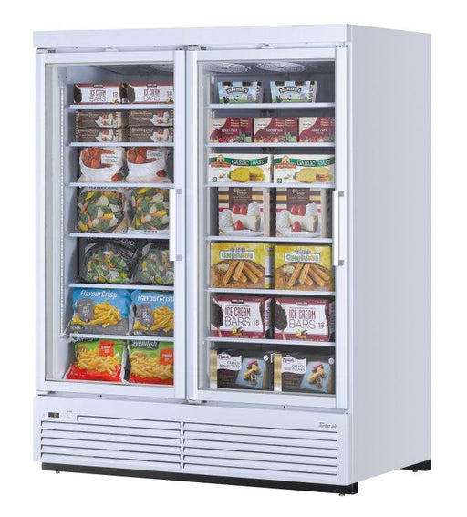 Turbo Air TJMF-55SDW-N 65" White Super Deluxe Two Section Glass Door Display Freezer – (2) Swing Doors, 115v - Donut-Equipment.com