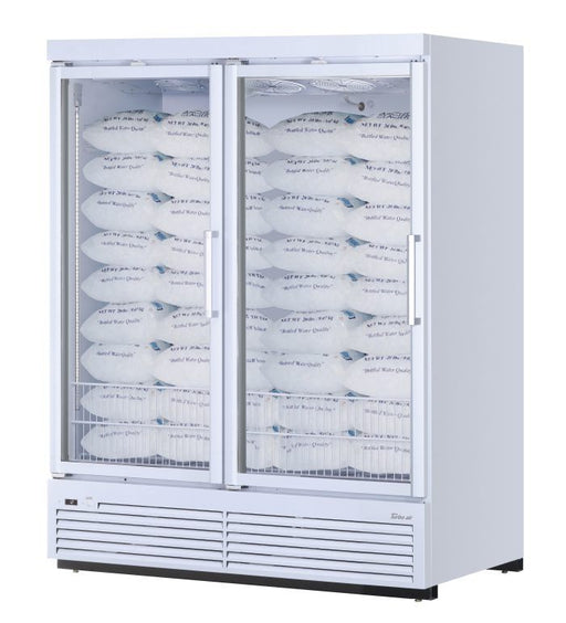 Turbo Air TJMI-55SDW-N 65 1/8" White Indoor Ice Merchandiser w/ Glass Door – Bottom Mount Compressor, 115v - Donut-Equipment.com