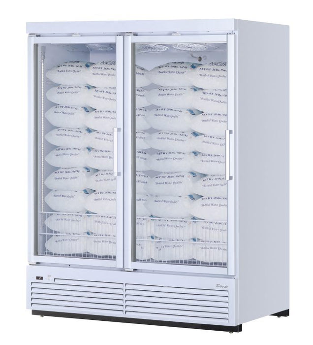 Turbo Air TJMI-55SDW-N 65 1/8" White Indoor Ice Merchandiser w/ Glass Door – Bottom Mount Compressor, 115v - Donut-Equipment.com
