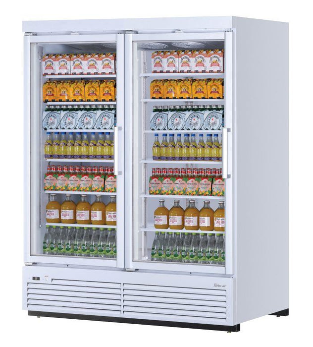 Turbo Air TJMR-55SDW-N 65 1/8" White Super Deluxe Two Section Glass Door Merchandiser – (2) Swing Doors, 115v - Donut-Equipment.com