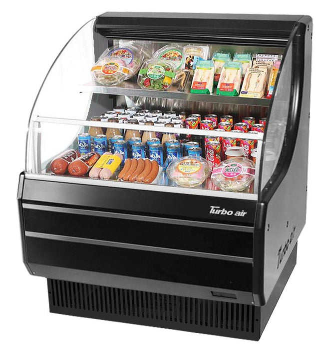 Turbo Air TOM-30LB-N 28" Horizontal Open Air Cooler w/ (2) Levels – Low Profile, Black Exterior, 115v - Donut-Equipment.com