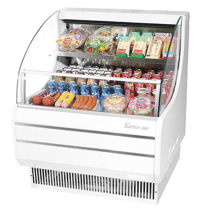 Turbo Air TOM-30LW-N 28" Horizontal Open Air Cooler w/ (2) Levels – Low Profile, White Exterior, 115v - Donut-Equipment.com