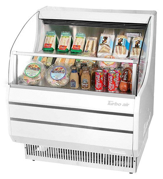Turbo Air TOM-30SW-N 28" Slim Line Horizontal Open Air Cooler w/ (3) Levels – White Exterior, 115v - Donut-Equipment.com