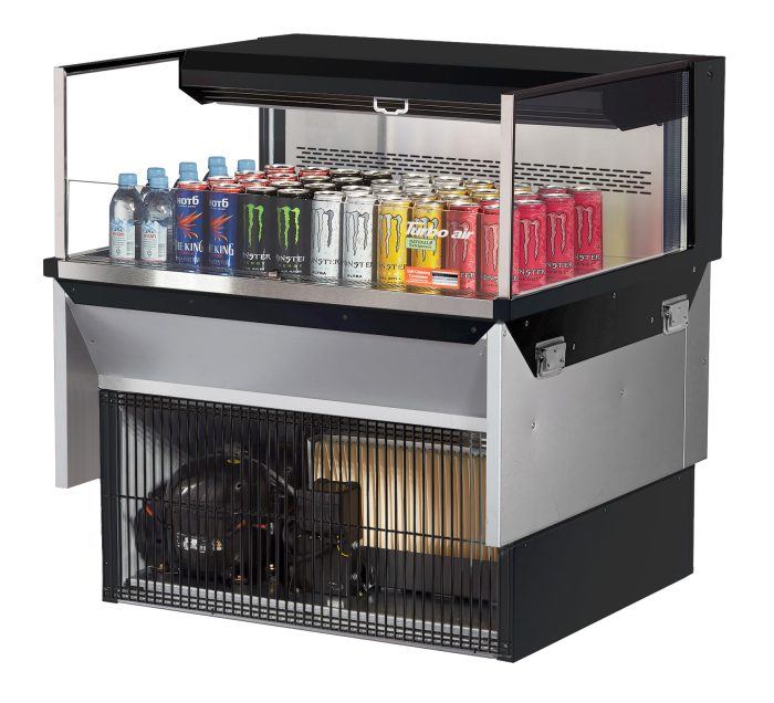 Turbo Air TOM-36L-UF-B-1SI-N 35 7/8" Drop-In Horizontal Open Air Cooler w/ (1) Level – Black Exterior, 115v - Donut-Equipment.com