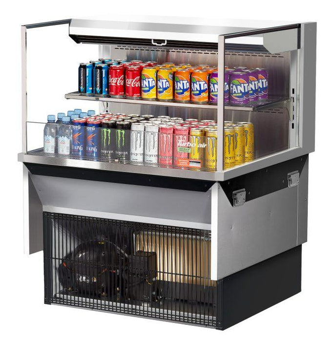 Turbo Air TOM-36L-UF-S-2SI-N 36" Stainless Steel Drop-In Refrigerated Open Display Case Merchandiser – (2) Levels, 1 Shelf, 115v - Donut-Equipment.com