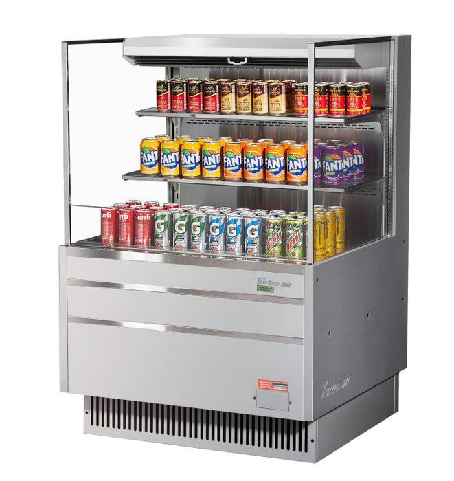 Turbo Air TOM-36L-UF-S-3S-N 35" Stainless Steel Low Profile Horizontal Open Air Cooler w/ (3) Levels – Ultra Front Merchandiser, 115v - Donut-Equipment.com