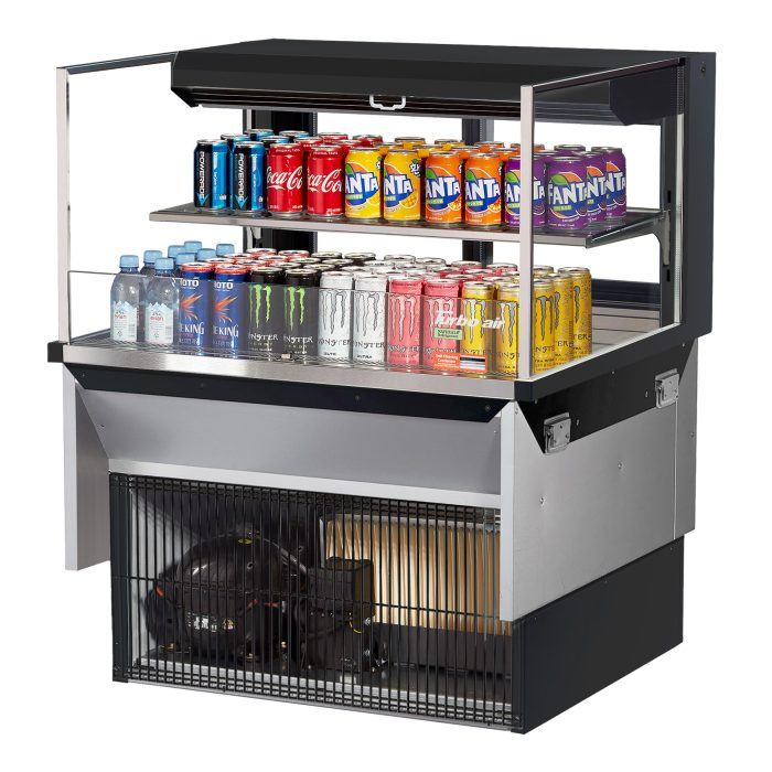 Turbo Air TOM-36L-UFD-B-2SI-N 35 7/8" Drop-In Horizontal Open Air Cooler w/ (2) Levels – Black Exterior, 115v - Donut-Equipment.com