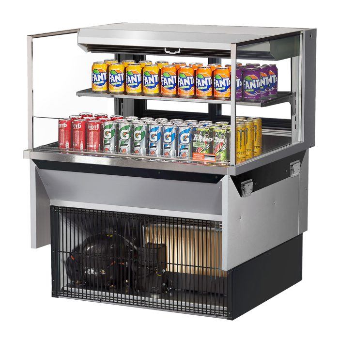 Turbo Air TOM-36L-UFD-S-2SI-N 36" Drop-In Horizontal Open Air Cooler w/ (2) Levels – Stainless Steel Exterior, 115v - Donut-Equipment.com