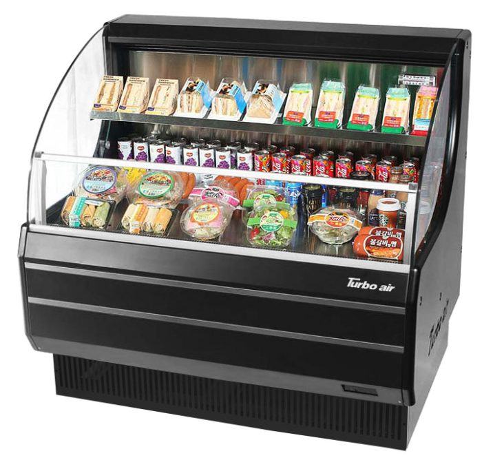 Turbo Air TOM-40LB-N 39" Horizontal Open Air Cooler w/ (2) Levels – Low Profile, Black Exterior, 115v - Donut-Equipment.com