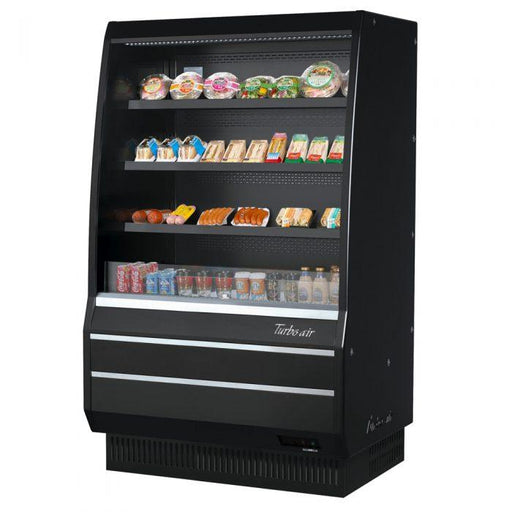 Turbo Air TOM-40MB-SP-N 39 1/8" Vertical Open Air Cooler w/ (4) Levels – Black Exterior, 115v - Donut-Equipment.com