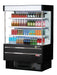 Turbo Air TOM-40MSEB-N 39 3/8" Black Narrow Depth Vertical Open Air Cooler / Air Curtain Display Case with (4) Levels, 115v - Donut-Equipment.com