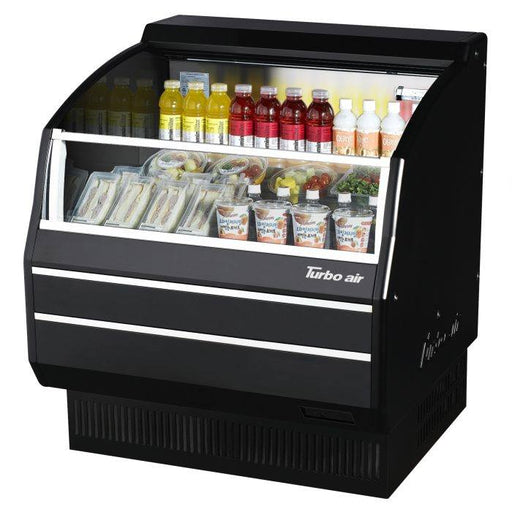 Turbo Air TOM-40SB-SP-N 39 1/8" Black Horizontal Open Air Cooler w/ (3) Levels, Stainless Steel Interior – Slim Line, 115v - Donut-Equipment.com