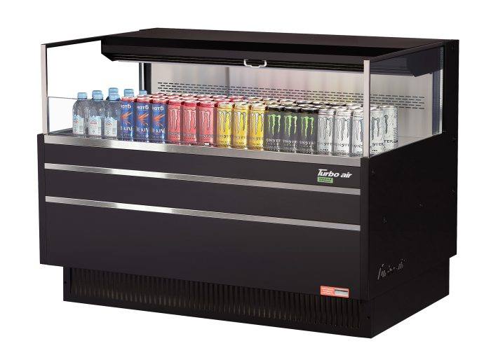 Turbo Air TOM-48L-UF-B-1S-N 46 3/4" Black Low Profile Horizontal Open Air Cooler w/ (1) Level – Ultra Front Merchandiser, 115v - Donut-Equipment.com