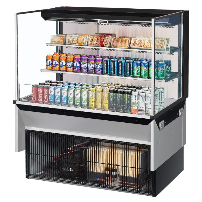Turbo Air TOM-48L-UF-B-3SI-N 47 7/8" Drop-In Horizontal Open Air Cooler w/ (3) Levels – Black Exterior, 115v - Donut-Equipment.com