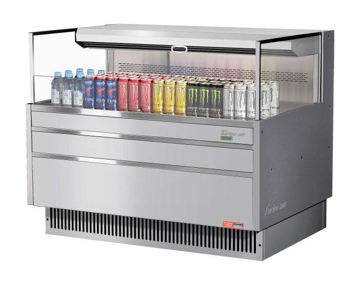 Turbo Air TOM-48L-UF-S-1S-N 46 3/4" Stainless Steel Low Profile Horizontal Open Air Cooler w/ (1) Level – Ultra Front Merchandiser, 115v - Donut-Equipment.com