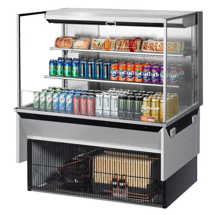 Turbo Air TOM-48L-UF-S-3SI-N 48" Stainless Steel Drop-In Refrigerated Open Display Case Merchandiser w/ (3) Levels, 115v - Donut-Equipment.com