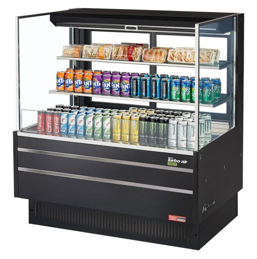Turbo Air TOM-48L-UFD-B-3S-N 46 3/4" Black Low Profile Horizontal Open Air Cooler w/ (3) Levels – Ultra Front Deluxe Merchandiser, 115v - Donut-Equipment.com