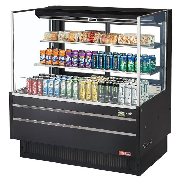 Turbo Air TOM-48L-UFD-B-3S-N 46 3/4" Black Low Profile Horizontal Open Air Cooler w/ (3) Levels – Ultra Front Deluxe Merchandiser, 115v - Donut-Equipment.com