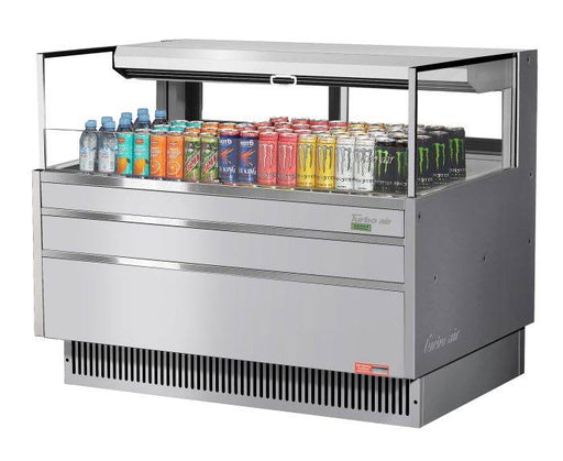 Turbo Air TOM-48L-UFD-S-1S-N 46 3/4" Stainless Steel Low Profile Horizontal Open Air Cooler w/ (1) Level – Ultra Front Deluxe Merchandiser, 115v - Donut-Equipment.com