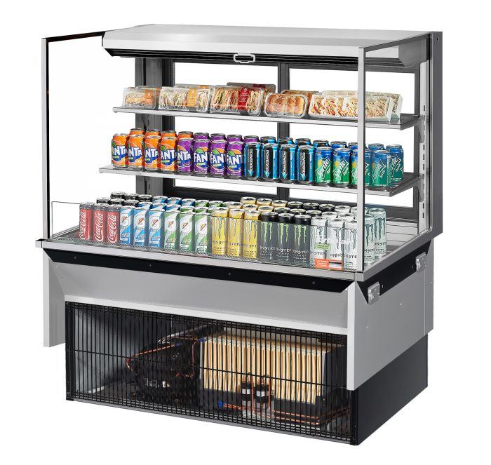 Turbo Air TOM-48L-UFD-S-3SI-N 48" Drop-In Horizontal Open Air Cooler w/ (3) Levels – Stainless Steel Exterior, 115v - Donut-Equipment.com