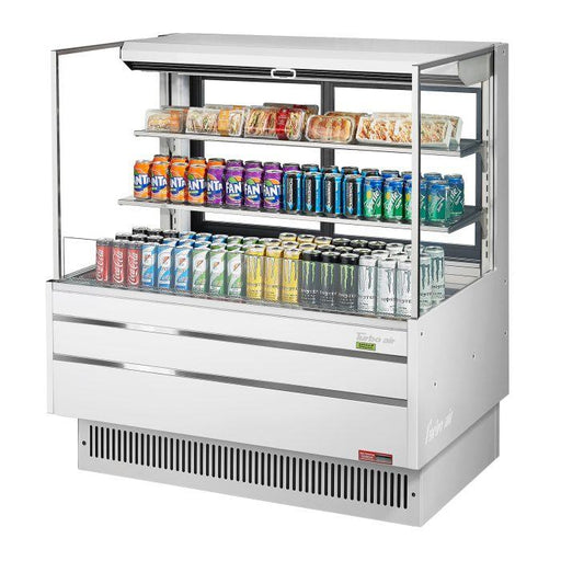 Turbo Air TOM-48L-UFD-W-3S-N 46 3/4" White Low Profile Horizontal Open Air Cooler w/ (3) Levels – Ultra Front Deluxe Merchandiser, 115v - Donut-Equipment.com