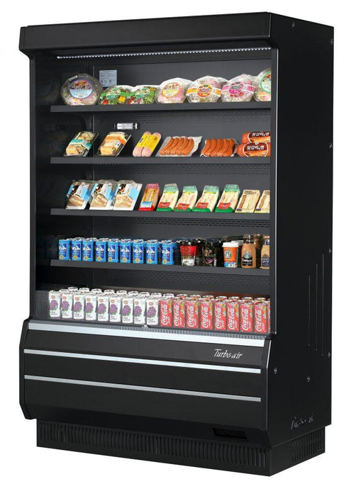 Turbo Air TOM-50B-SP-N 51" Vertical Open Air Cooler w/ (5) Levels – Black Exterior, Solid Side Panels, 115v - Donut-Equipment.com
